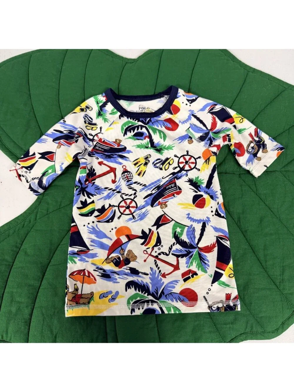 Polo Ralph Lauren Boy 3T Bear Nautical Sailing Print Performance Rash Guard Swim